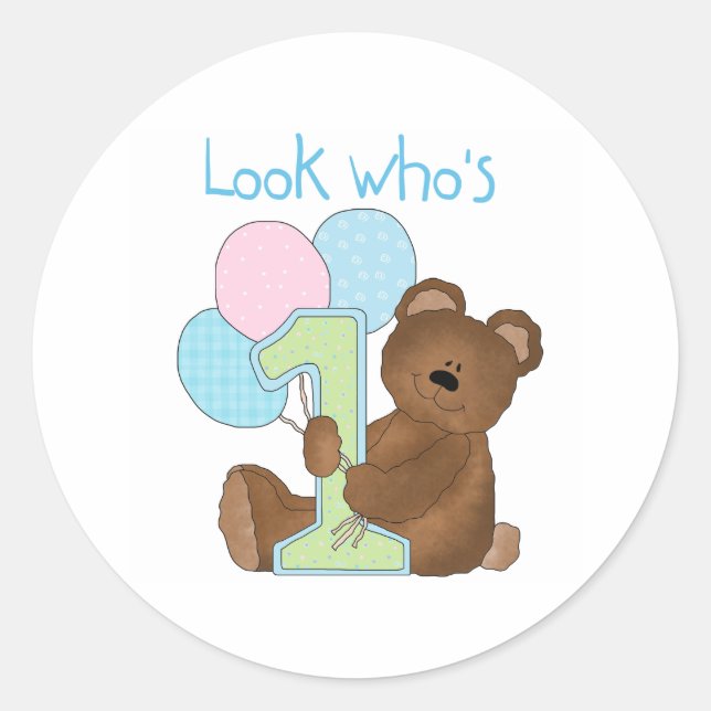 Sticker Rond Bear Premier Anniversaire bleu (Devant)