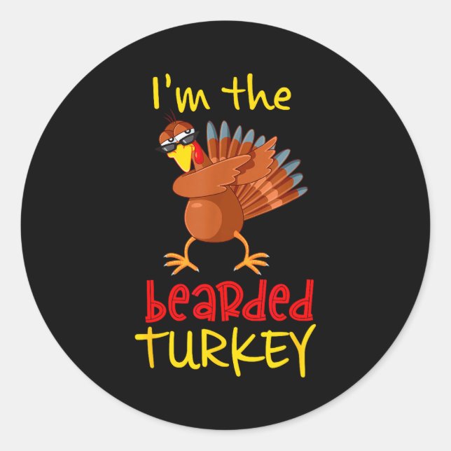 Sticker Rond Bearded Turkey Matching Family Group Thanksgiving  (Devant)