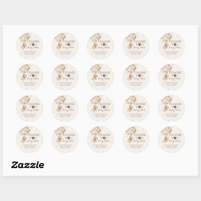 Sticker Rond Bearly Wait Brown Bear Balloon Baby shower (Feuille)