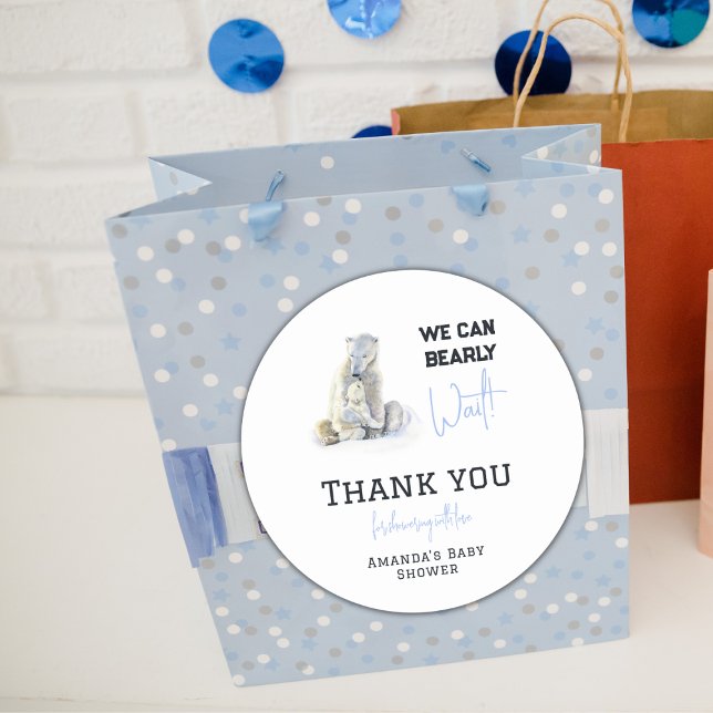 Sticker Rond Bearly Wait Polar Ours Bleu Garçon Baby shower d'h (Créateur téléchargé)