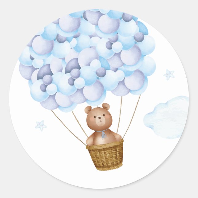 Sticker Rond Bearly Wait Teddy Bear Blue Boy Baby shower Favori (Devant)