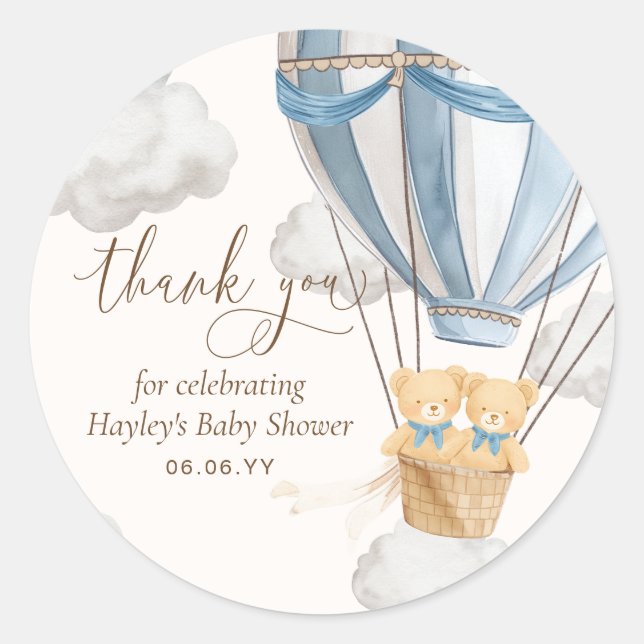 Sticker Rond Bearly Wait Teddy Bear Thank You Twins Baby Shower (Devant)