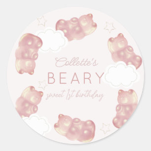 Sticker Rond Beary Sweet Pink Gummy Ours Girl Anniversaire