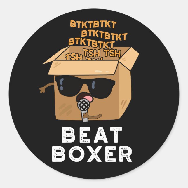 Sticker Rond Beat Boxer Funny Beatboxbox Pun Dark BG (Devant)