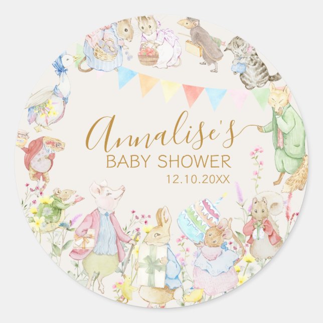 Sticker Rond Beatrix Peter le lapin Baby shower des bois (Devant)