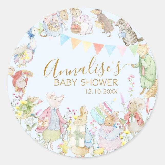 Sticker Rond Beatrix Peter le lapin Baby shower des bois (Devant)