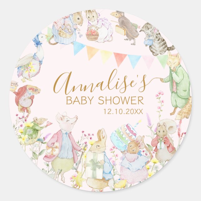 Sticker Rond Beatrix Peter le lapin Baby shower des bois (Devant)