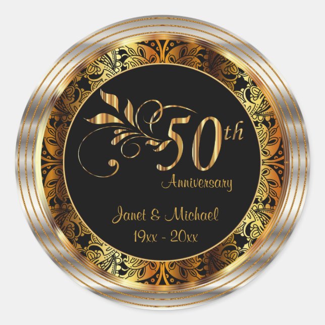 Sticker Rond Beau 50ème anniversaire de Mariage d'or (Devant)