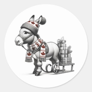 Sticker Rond Beau âne de Noël canadien