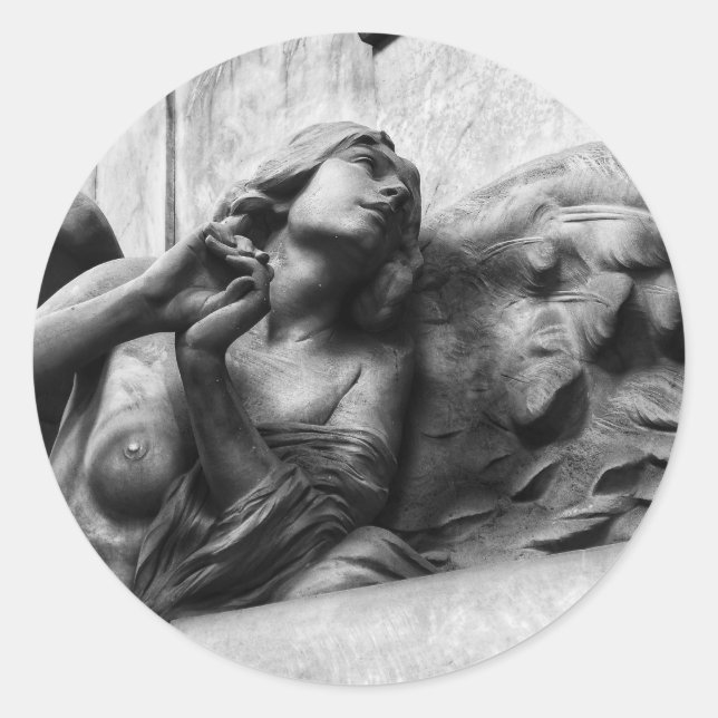 Sticker Rond Beau ange regardant vers le ciel (Devant)