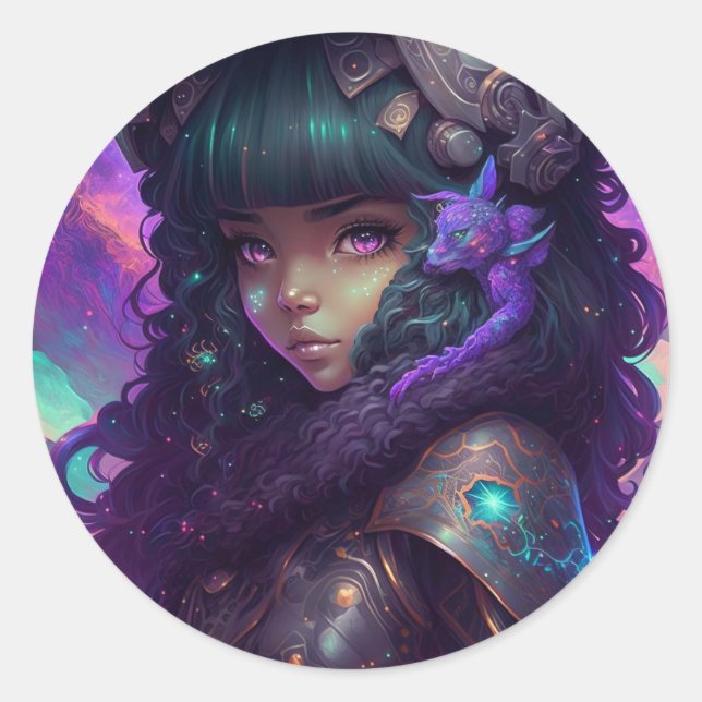 Sticker Rond Beau Anime Girl Warrior (Devant)