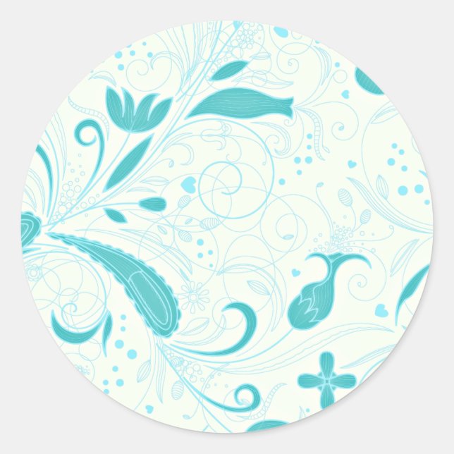 Sticker Rond Beau aqua bleu mariage floral cadeau (Devant)