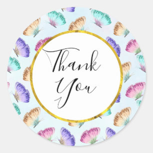 Sticker Rond Beau Aquarelle Papillon Motif Merci