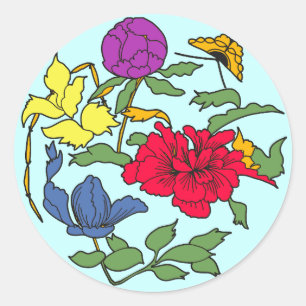 Sticker Rond Beau Art Fleur Japonais