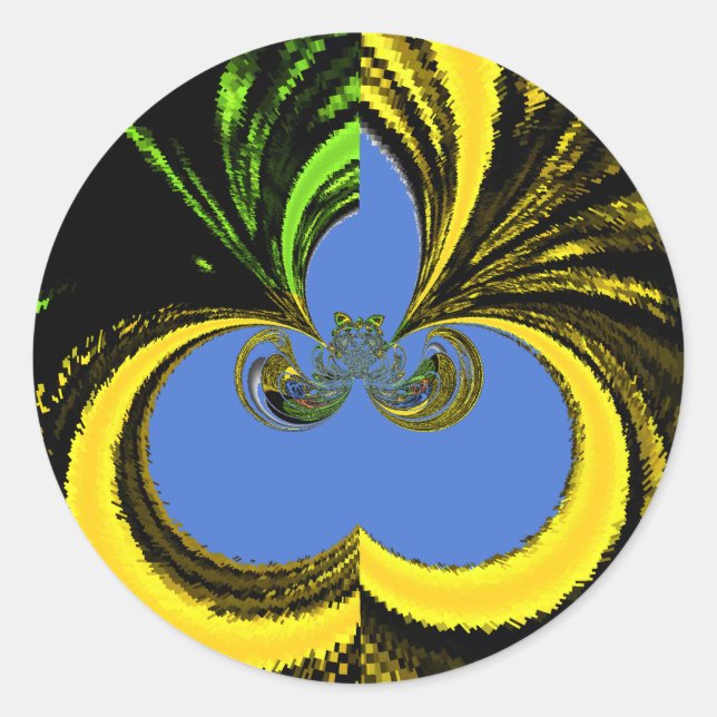 Sticker Rond Beau Beau Art Sud-Africain Jaune et Bleu (Devant)