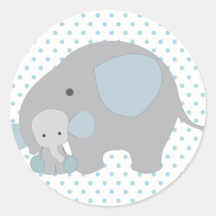 Sticker Rond Beau bébé garçon bleu éléphant
