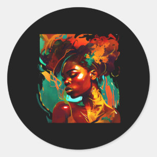 Sticker Rond Beau Black Art African American Woman Peinture