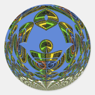 Sticker Rond Beau bleu africain traditionnel Vecteur ethnique