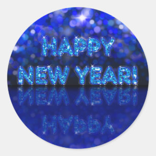 Sticker Rond Beau Bleu brillant Sparkly Bonne année