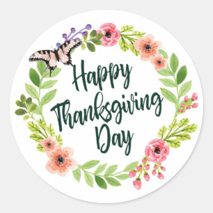 Sticker Rond Beau Bon thanksgiving Floral   Sceau à coller
