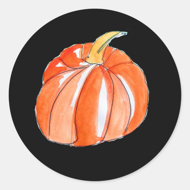 Sticker Rond Beau Citrouille Halloween noir et orange (Devant)