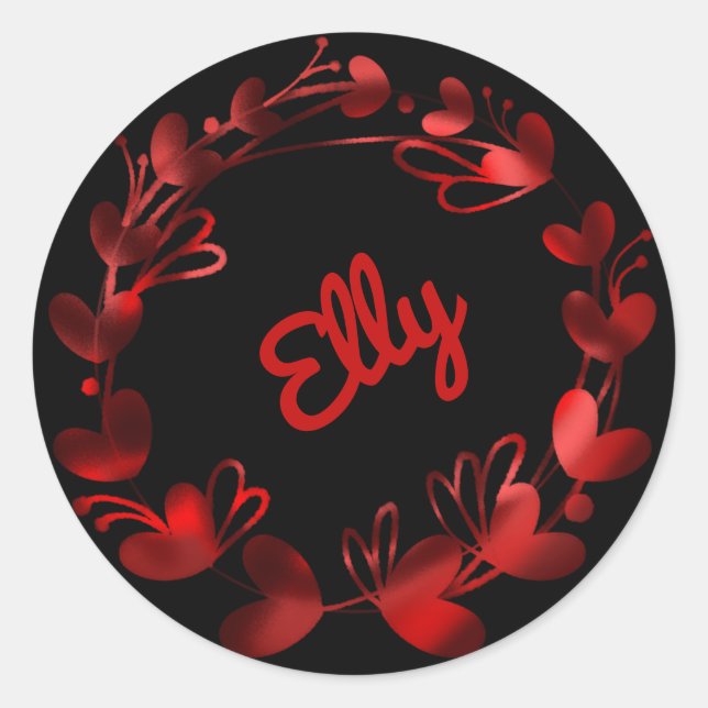 Sticker Rond Beau coeur rouge Nom (Devant)