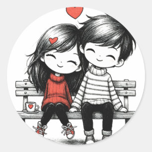 Sticker Rond Beau couple d'amoureux