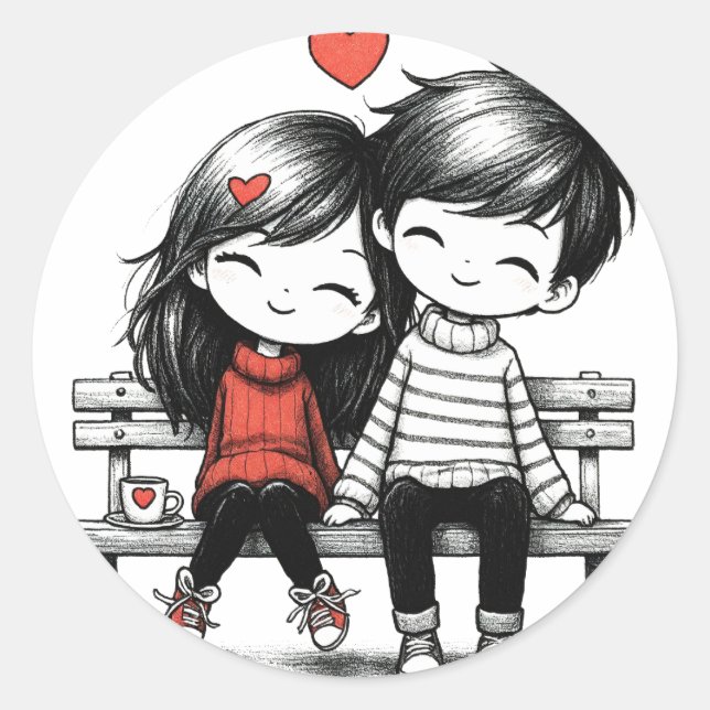 Sticker Rond Beau couple d'amoureux (Devant)
