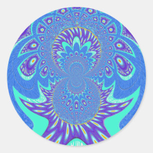Sticker Rond Beau Cyan bleu moderne batik Kaleidoscope Art