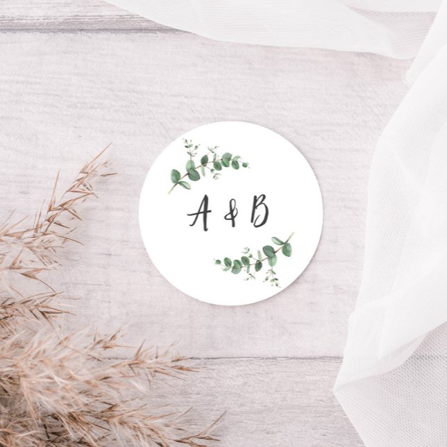 Sticker Rond Beau délicat mariage de feuillage d'eucalyptus (Créateur téléchargé)
