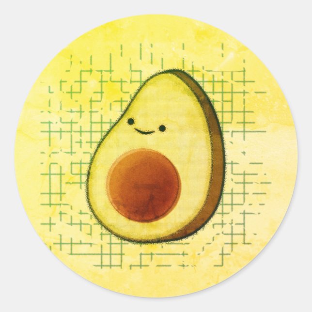 Sticker Rond Beau Dessin Avocado Sur Un Arrière - plan Distress (Devant)