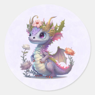 Sticker Rond Beau Dragon avec Couronne élégante