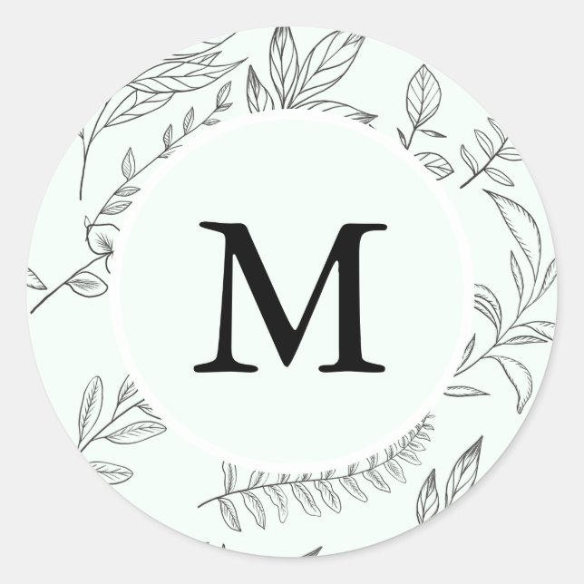 Sticker Rond Beau feuillage Imprimer Monogramme Monnaie Vacance (Devant)