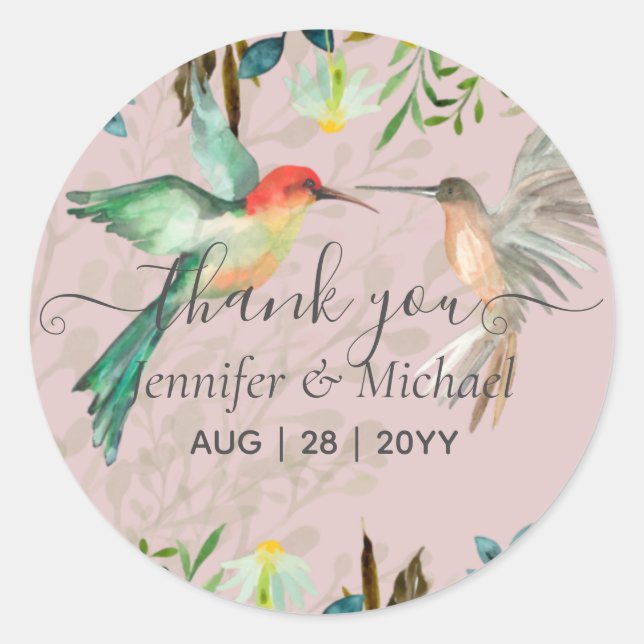 Sticker Rond Beau HUMMINGBIRDS Couple Mariage (Devant)