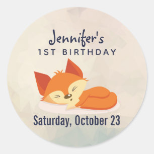 Sticker Rond Beau Jour de l'Anniversaire du Renard Orange
