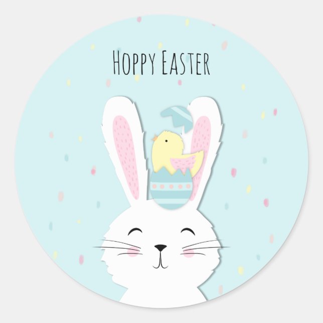 Sticker Rond Beau lapin de Pâques arrière - plan turquoise (Devant)