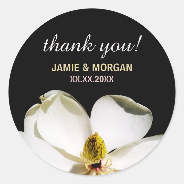 Sticker Rond Beau Magnolia Mariage Merci (Devant)