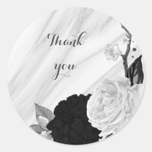 Sticker Rond Beau marbre noir & blanc fleurs