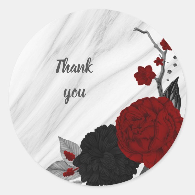 Sticker Rond Beau marbre noir & rouge fleurs (Devant)