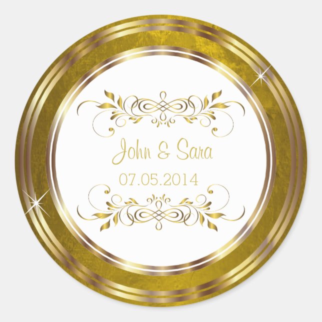 Sticker Rond Beau Mariage Gold Foil Outline (Devant)