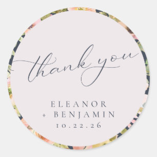Sticker Rond Beau Marine bleu Mariage Floral Merci