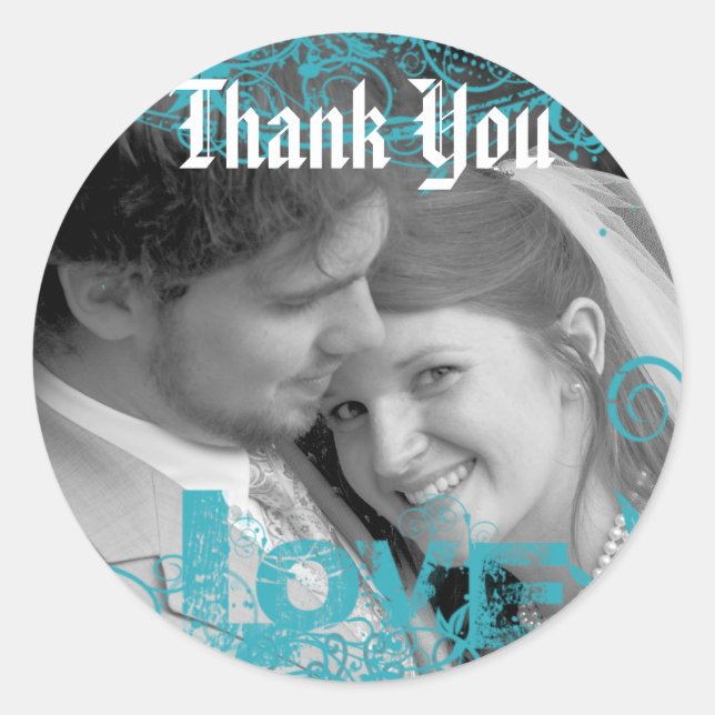 Sticker Rond Beau Merci dentelle Mariage votre photo (Devant)
