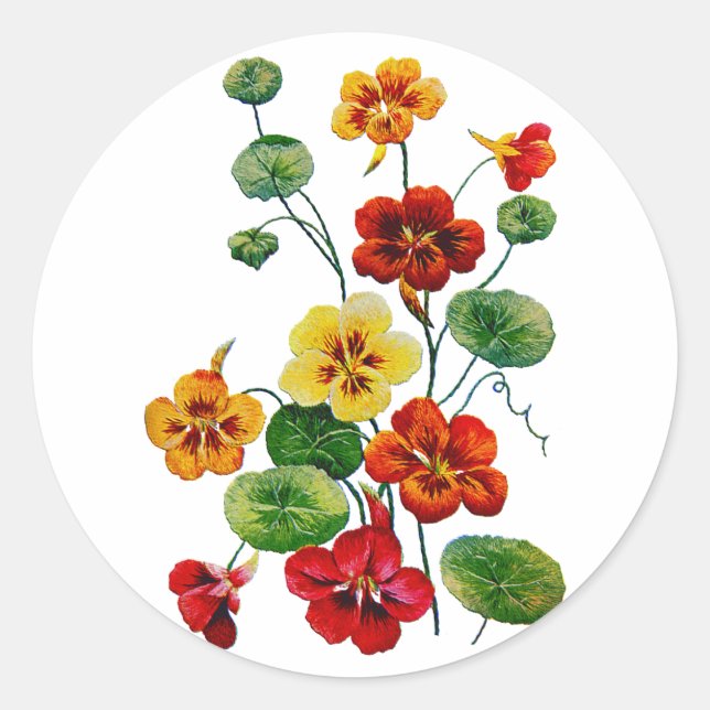 Sticker Rond Beau Nasturtiums brodés colorés (Devant)
