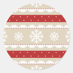 Sticker Rond Beau Noël Beige Rouge Blanc Snowflakes Motif