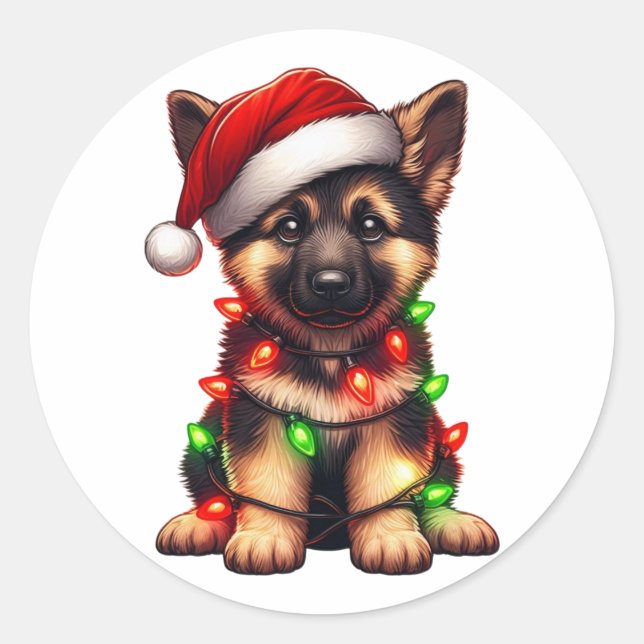 Sticker Rond Beau Noël berger allemand (Devant)