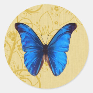 Sticker Rond Beau papillon bleu art Vintage