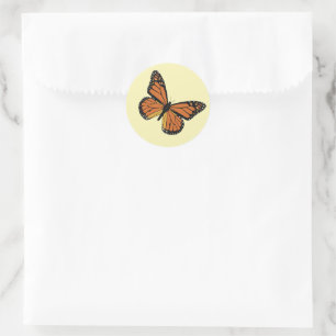 Sticker Rond Beau papillon orange et noir monarque jaune