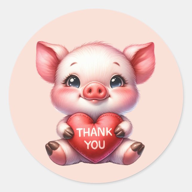 Sticker Rond Beau porc en Merci (Devant)