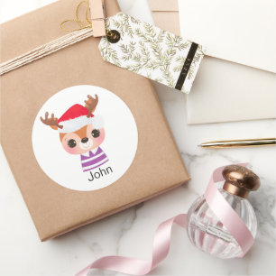 Sticker Rond Beau Reindeer Noël Animal d'hiver