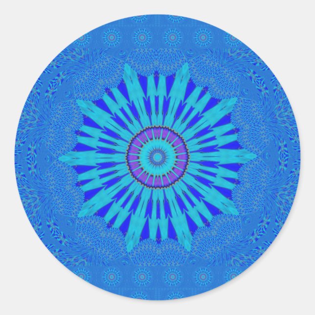 Sticker Rond Beau Royal Blue Mandala Art Imprimer (Devant)